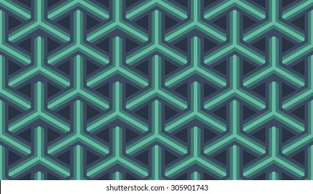 Seamless neon blue isometric tridents outline pattern vector