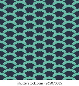 Seamless neon blue Japanese clouds waves pattern vector 