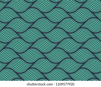 Seamless neon blue op art illusion woven waves pattern vector