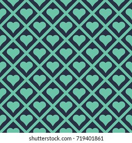 Seamless neon blue vintage hearts and diamonds pattern vector