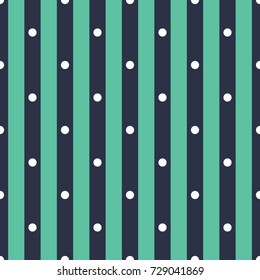 Seamless neon blue and white polka dot with stripes pattern vector