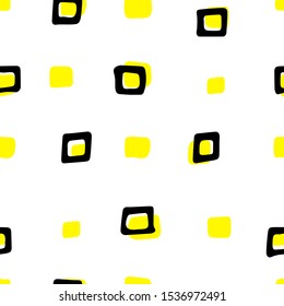 Seamless neutral pattern. Black hand-drawn squares on a white background with yellow accents. Scandinavian cozy Vector illustration with geometric shapes for wallpaper,posters, wrapping paper, textile