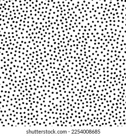 Seamless neutral polka dots pattern. Black hand-drawn circles isolated on white background. Abstract Random points ornament. Vector illustration for wallpaper, fabric, print, wrapping paper, textile