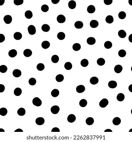 Seamless neutral polka dots pattern. Black hand-drawn circles isolated on white background. Abstract Random points ornament. Vector illustration for wallpaper, fabric, print, wrapping paper, textile