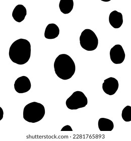 Seamless neutral polka dots pattern. Black hand-drawn circles isolated on white background. Abstract Random points ornament. Vector illustration for wallpaper, fabric, print, wrapping paper, textile