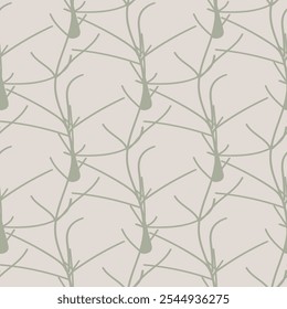 Seamless neutral vector pattern with herbal elements. 
