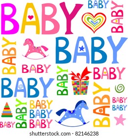  Seamless new born baby wrapping paper pattern in vector. Baby greeting card
