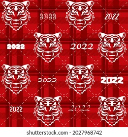 Seamless new year 2022 pattern. Christmas print with tiger. 
