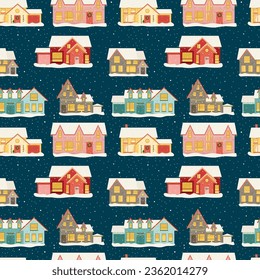 Seamless New Year background from cute houses