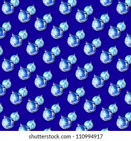 Seamless New year blue background with decorated balls