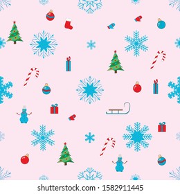 Seamless New Year, Christmas pattern, holiday vector illustration.