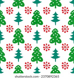 Seamless New Year and Christmas pattern. Doodle style, hand drawing. Christmas tree. For wallpaper, postcards, greetings, background. Vector illustration