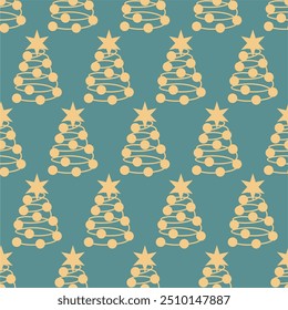 Seamless New Year and Christmas print pattern wallpaper background with decorative fir trees vector illustration winter minimalism picture 