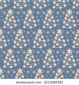 Plano de fundo de papel de parede de padrão de impressão de Natal e Ano Novo sem costura com abetos decorativos ilustração vetor inverno minimalismo imagem 