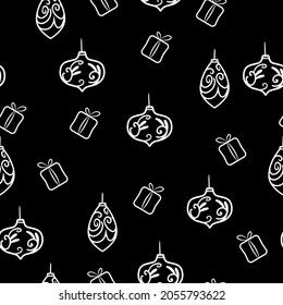 Seamless new year pattern. Christmas decorations. Icicle, ball and bump.