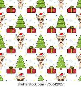 Seamless New Year pattern with dog and fir-tree