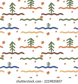 Patrón de Año Nuevo sin inconvenientes Impresión para imprimir en tela y papel envolvente. Fondo multicolor con árbol y estrellas