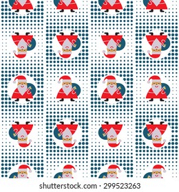 Seamless New Year's abstract pattern with Santa Claus on a halftone background