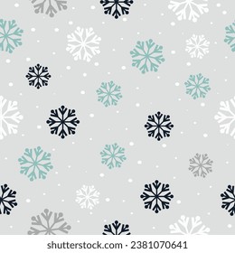 Patrón navideño de Año Nuevo sin foco con copos de nieve de colores. Ilustración vectorial.