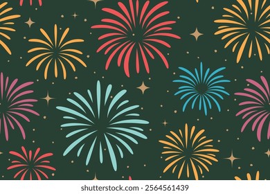 seamless New Year's Eve, event, celebration pattern with fireworks and sparkles- vector illustration
