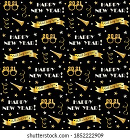 seamless new years eve pattern with confetti and noisemakers