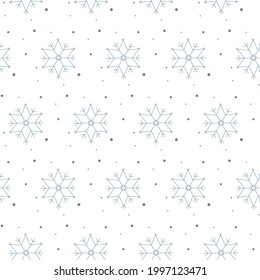 Patrón de copos de nieve azules de Año Nuevo sin foco. Fondo vectorial, decoración de empaque, papel pintado