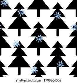Seamless New Year's pattern of fir trees and snowflakes. Vector stock illustration eps10