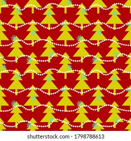 Seamless New Year's pattern of fir trees and snowflakes. Vector stock illustration eps10