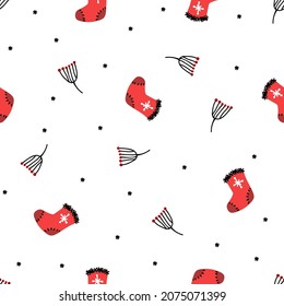 Patrón de Año Nuevo sin igual en un contexto transparente. Ilustración vectorial dibujada a mano. Patrón de papel de regalo, papel de embalaje, impresión en tela temática de Año Nuevo
