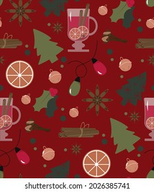 Seamless New Year's pattern with spices. Christmas background. 