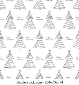 Ein nahtloses New Years-Muster mit stylisierten Weihnachtsbäumen. Vektorhintergrund für Verpackungen, Papier und Textilerzeugnisse