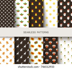 Seamless New Year's patterns brown and white. Vector illustration
