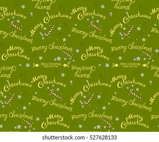 seamless New Year's sample from stars and lollipops, gift paper, text Christmas