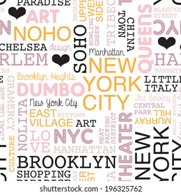 seamless new york city theme borough and icons typography background pattern in vector svg