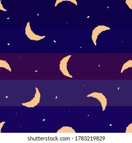 Seamless night background with moon and stars. Night vector illustration.