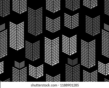 Seamless night city window pattern. Skyscrapers, isometric city buildings, metropolis. Vector illustration