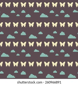 Seamless night clouds butterfly pattern