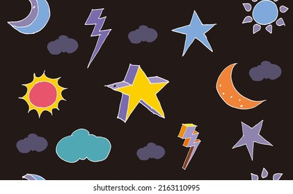 Nahtloses Nachtelement in der Himmelskunst, Vektorgrafik für Stoff, Karte, Illustration