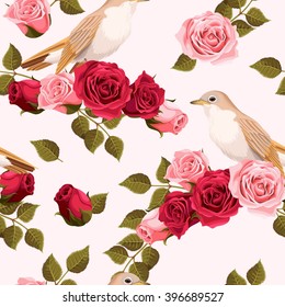 Seamless nightingale and roses