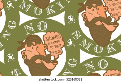 seamless, no smoking sign, smoking is bad for your health, pirate, sailor