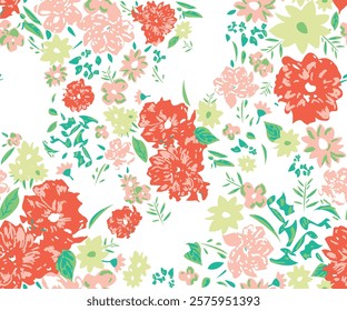 Seamless, non detail, abstract, floral pattern, Hand drawn, red, pink, endless, all over print to use textile, fabric, clothing, backdrop, wallpaper, home textile, clothing, fashion, packaging, gift 