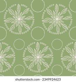 Seamless non directional pattern with circles and leaves