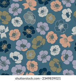 Seamless non directional pattern with flowers