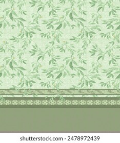 Seamless non directional vector pattern with floral design on light green background
