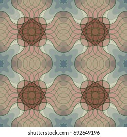 Seamless non-standard checkered pattern. Grunge style. Gray, green, brown, beige.