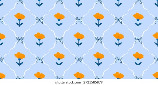 Patrón floral nórdico sin fisuras con lindas flores, hojas y un ritmo geométrico limpio. Diseñado para textiles, Fondo de pantalla y estampados interiores modernos.