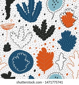 Seamless nordic floral pattern with  reindeer moss, lichens. Nordic nature background