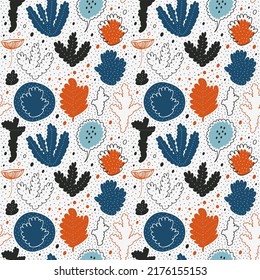 Seamless nordic floral pattern with reindeer moss, lichens. Cute nature background