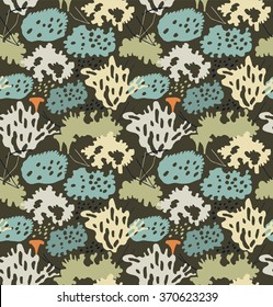 Seamless nordic floral pattern with reindeer moss, gray lichens, needles. Nature scandinavian texture