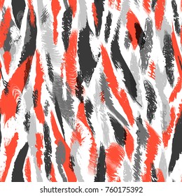 Seamless nordic pattern. Ethnic abstract background with brushstrokes. Chaotic black-red smears and stains. Endless vector design for texture, wallpaper, textile, wrapping paper, card, print.